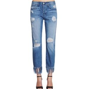 3x1 WM3 Crop Fringe Jeans Blue Mazzy Distressed Size 26